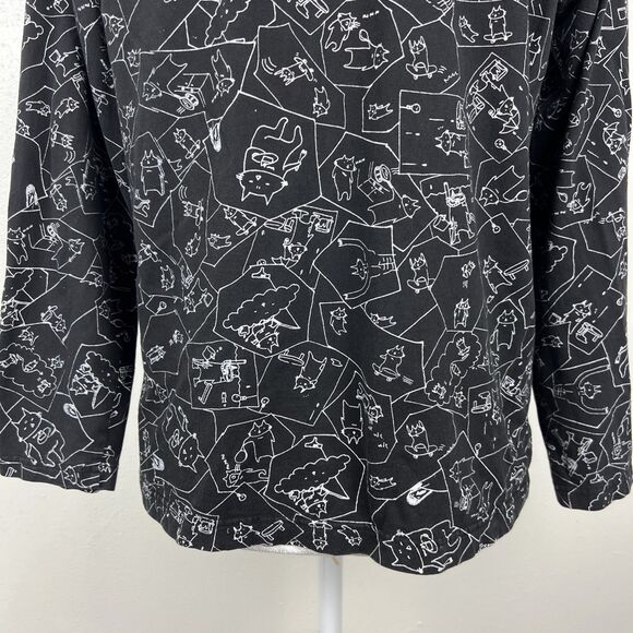 Mint Neko Long Sleeve Shirt Women Medium Black Cat All Over Print Novelty Tee - Picture 14 of 15